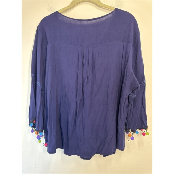 Embroidered Colorful Tunic Top Square Neck 3/4 Sleeve Women's NO Size TAG - Picture 3 of 5